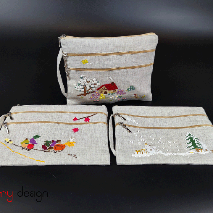 Embroidered wallet with four seasons patterns